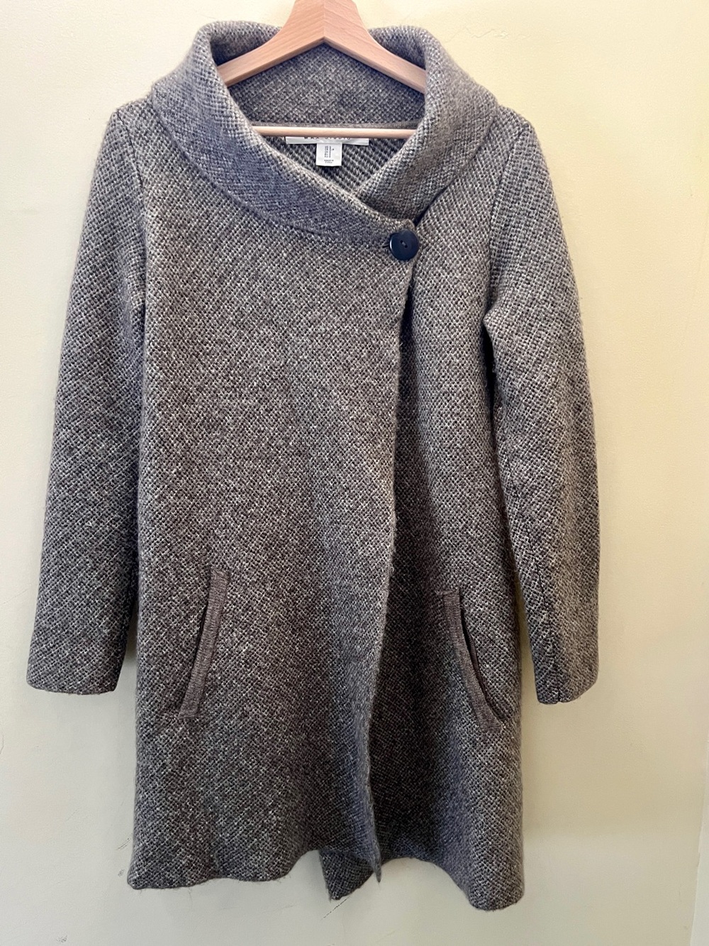 Max Studio Gray Wool-Blend Asymmetrical Button-Front Funnel-Neck Sweater Coat S